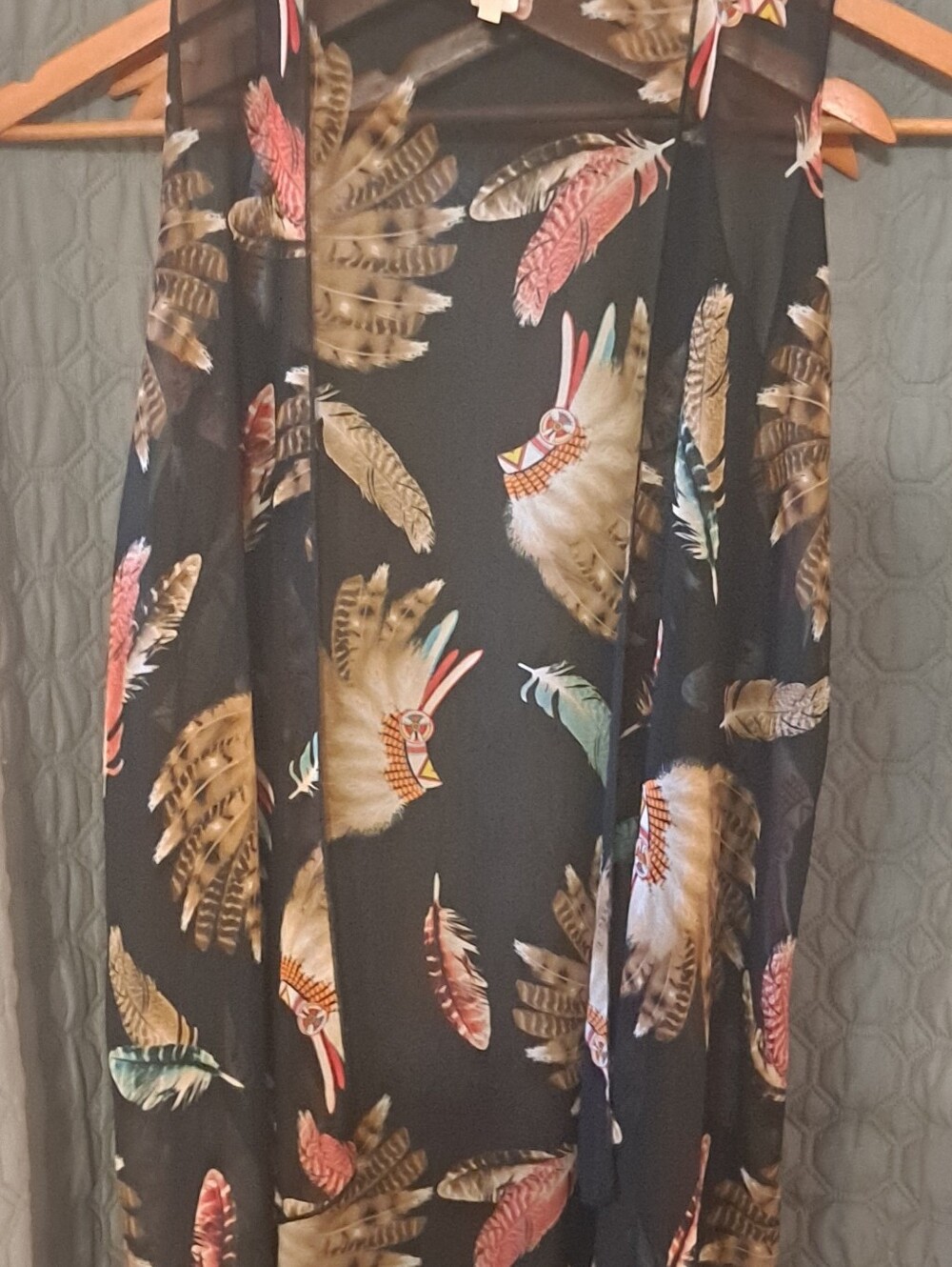 Black Feather Print Kimono